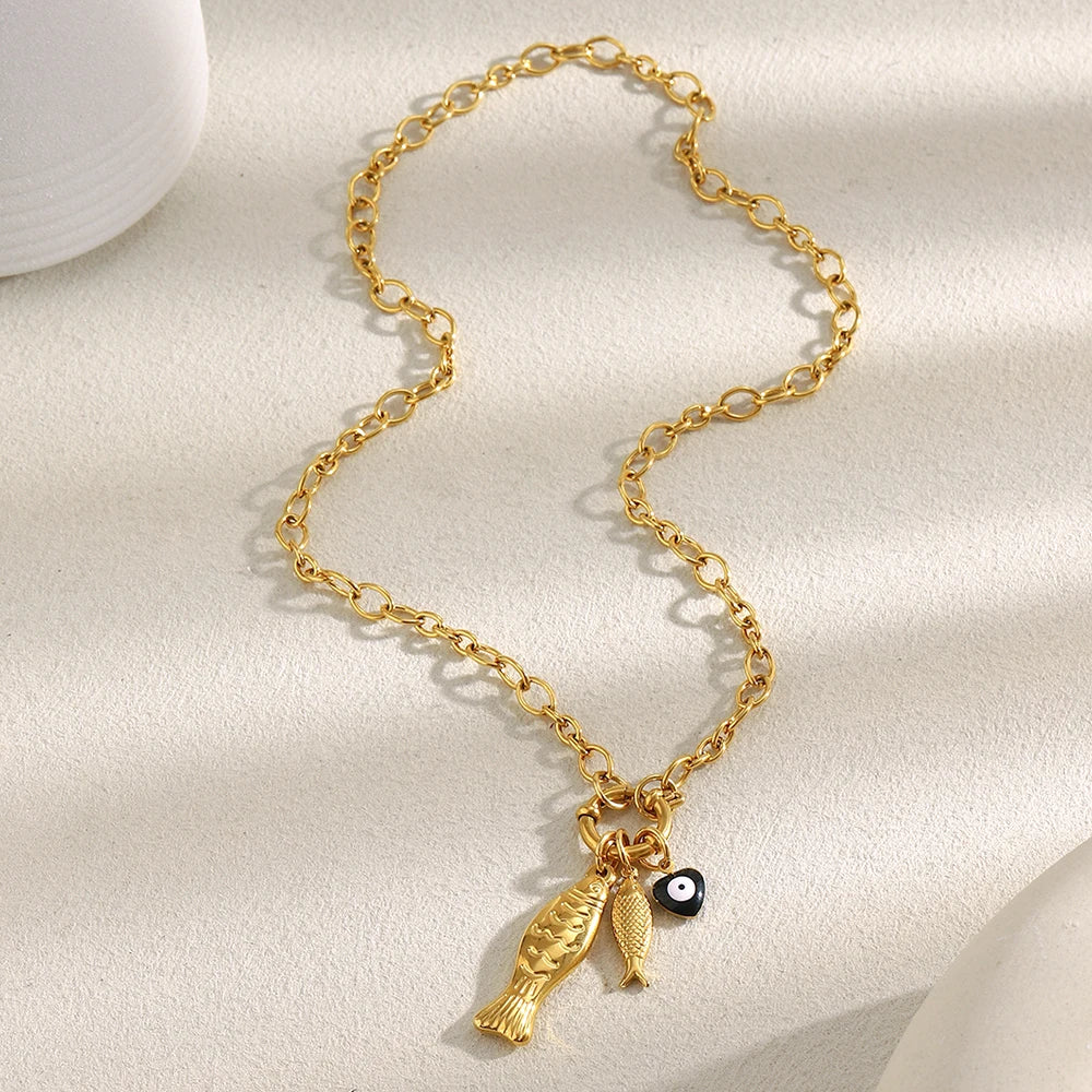 Ebbelle novo estilo oceano peixe pingente colar de aço inoxidável pvd chapeamento primavera fivela diy acessórios jóias femininas