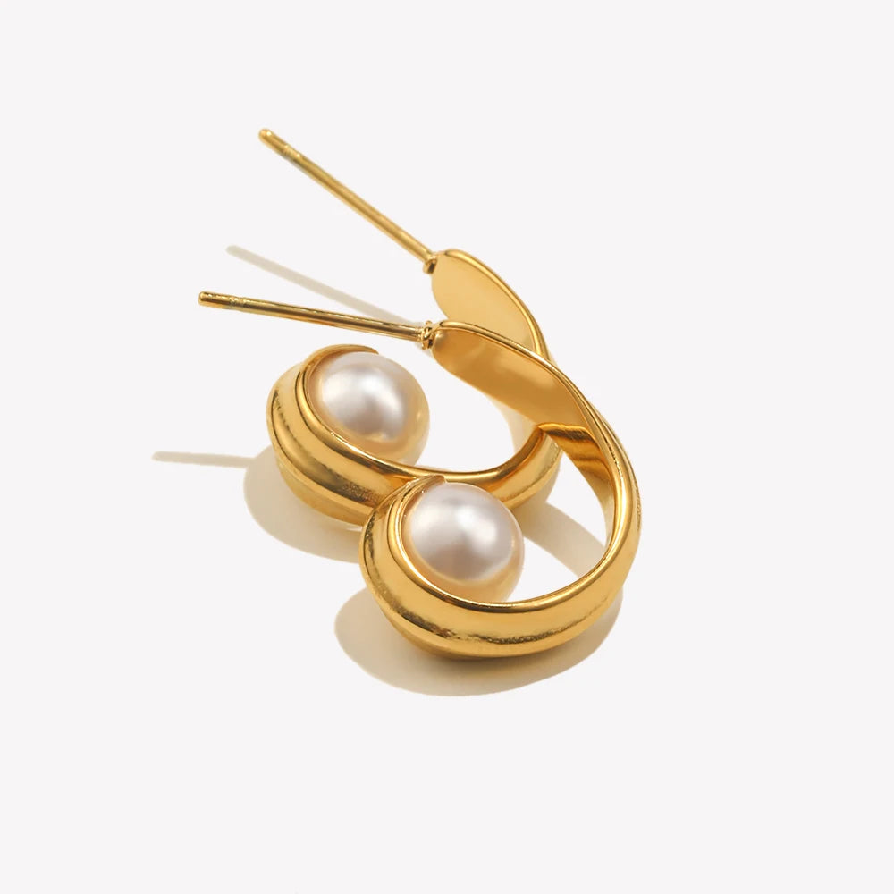 Ebbelle moda craetive clipe em forma de c pérola brinco 18k banhado a ouro aço inoxidável festa feminino orelha jóias presente