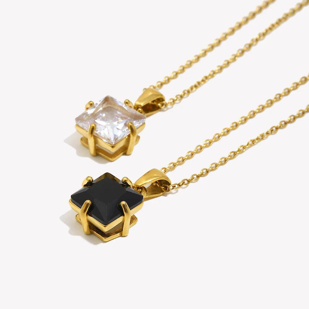 Ebbelle caixa de presente de jóias de natal zircônia cúbica pedra pingente colar quadrado vermelho verde preto branco rosa pedra colar