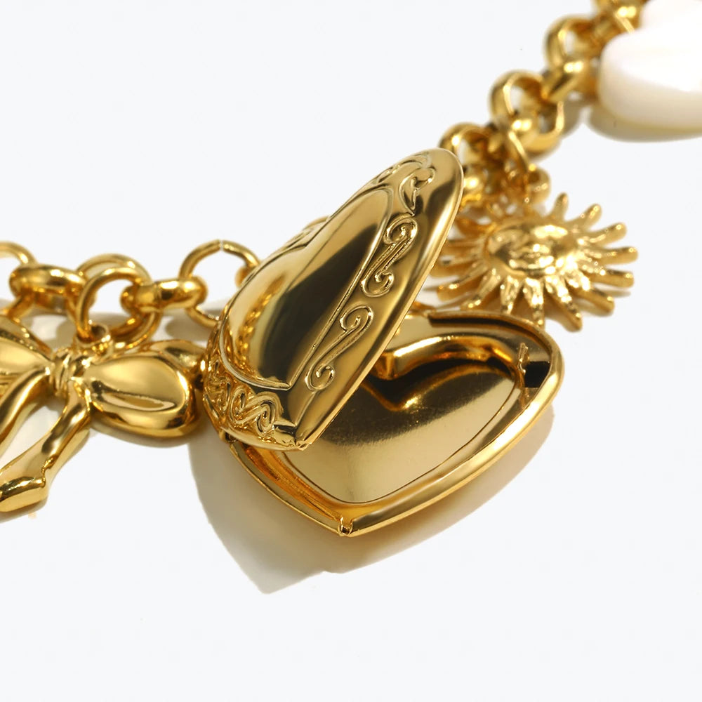 Ebbelle PVD banhado a aço inoxidável coração caixa de foto pingente pulseira moda feminina à prova d'água acessórios de joias de alta qualidade