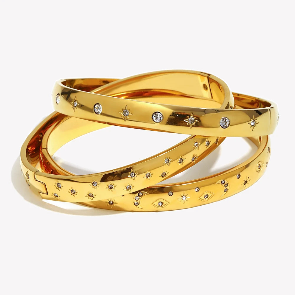 Ebbelle Minimalista Estrela Lua Strass Pulseira 18k Banhado A Ouro 316L Aço Inoxidável Charme À Prova de Água Joias Femininas