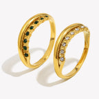 Ebbelle joias de aço inoxidável da moda micro pavimentado strass múltiplas camadas anéis de festa de casamento para noiva anel banhado a ouro