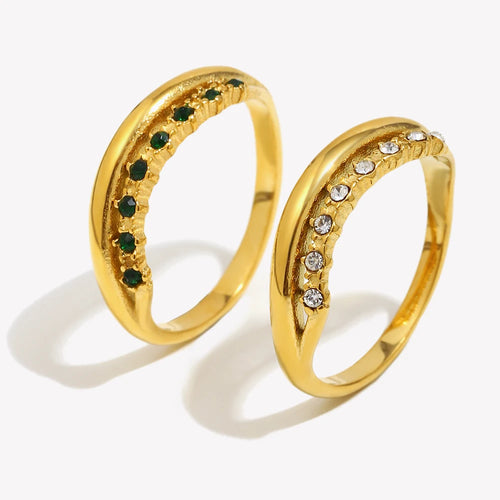 Ebbelle joias de aço inoxidável da moda micro pavimentado strass múltiplas camadas anéis de festa de casamento para noiva anel banhado a ouro