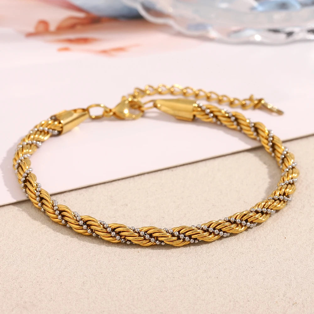 Ebbelle contas de clipe de cores mistas pulseira torcida tornozeleira corrente pvd banhado a aço inoxidável acessório de joias femininas