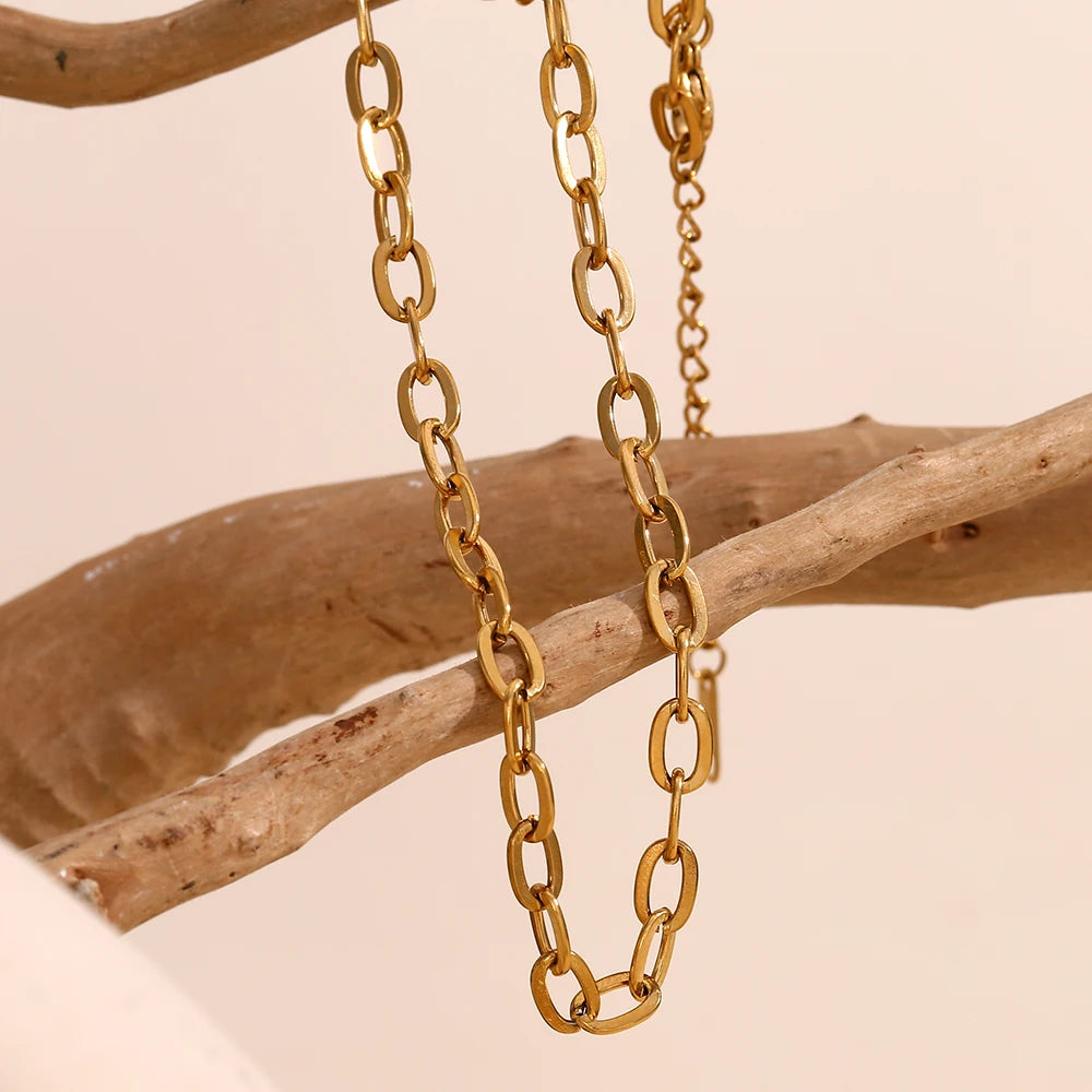Ebbelle Simples em forma de O corrente gargantilha colar 18K banhado a ouro aço inoxidável básico empilhados joias femininas