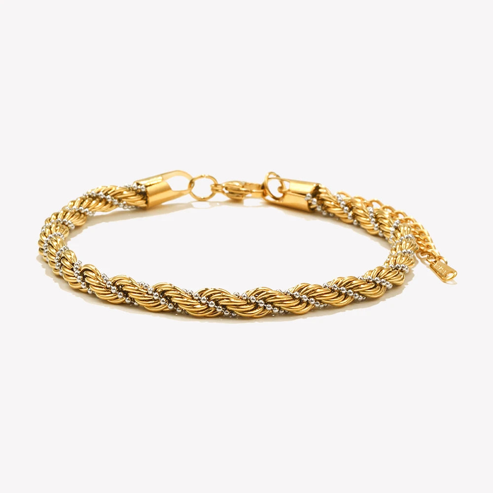 Ebbelle contas de clipe de cores mistas pulseira torcida tornozeleira corrente pvd banhado a aço inoxidável acessório de joias femininas