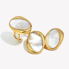 Ebbelle conjunto de joias de concha oval de aço inoxidável estilo elegante 18K brincos banhados a ouro anel OL acessórios de joias femininas