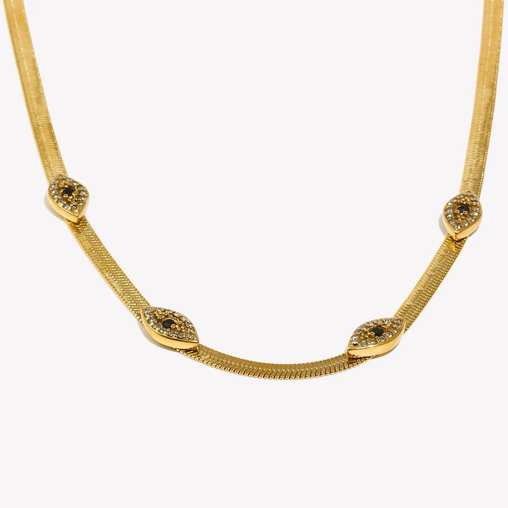 Moda Banhado A Ouro Herryingbone Cadeia Zircônia Cúbica Pavimentada Mau Olho Gargantilha Estilo Declaração Colar Para Mulher украшения на шею