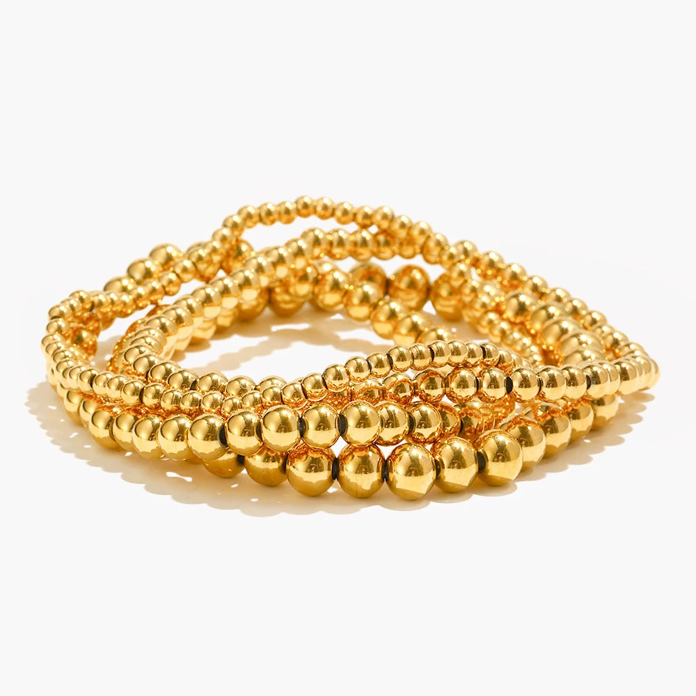 Ebbelle banhado a ouro prata cor elástica contas pulseiras pulseiras para mulher à prova dwaterproof água aço inoxidável frisado corrente pulseira