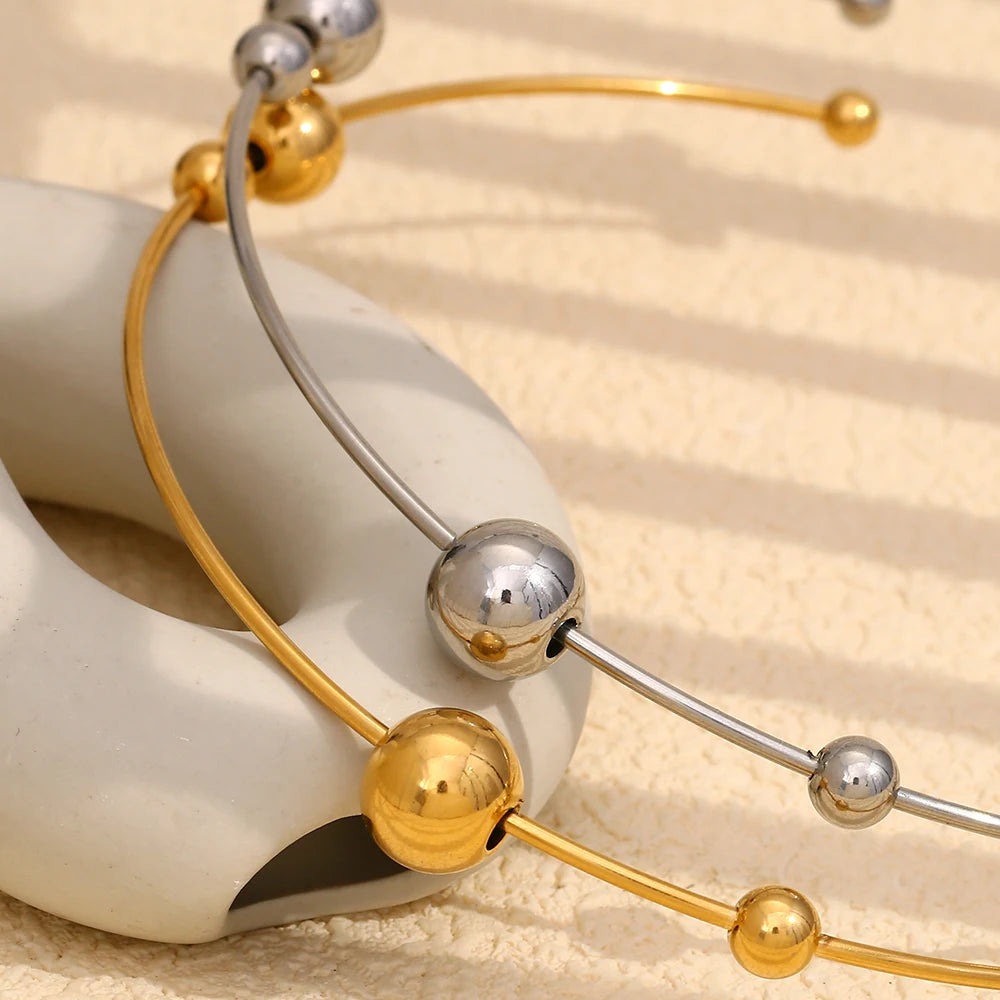 Ebbelle gargantilha com miçangas redondas de vários tamanhos, colar de aço inoxidável de alta qualidade banhado a ouro 18K joias da moda feminina