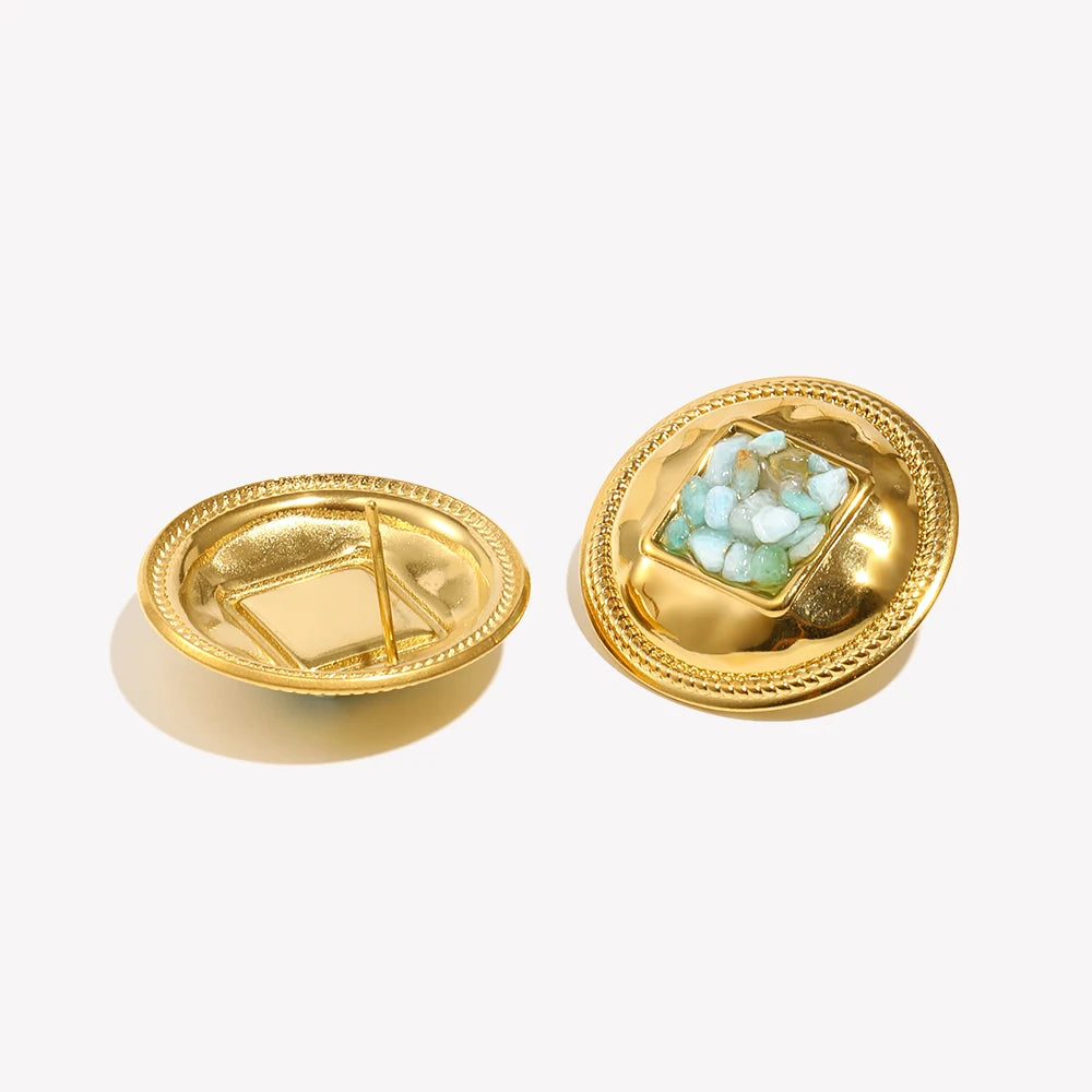 Ebbelle estilo vintage formato redondo pedra quebrada brincos novo design banhado a ouro aço inoxidável feminino joias chiques