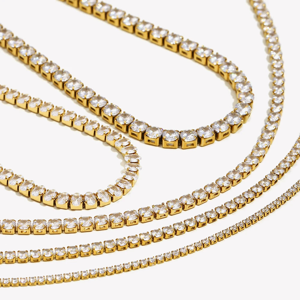 Ebbelle 2mm3mm4mm5mm brilhante luxo 3a zircão tênis corrente colares para mulher aço inoxidável banhado a ouro colar de dama de honra