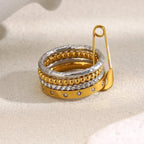 Ebbelle Anel de pino de segurança com múltiplas camadas de cor dupla da moda 18K banhado a ouro joias de declaração de aço inoxidável