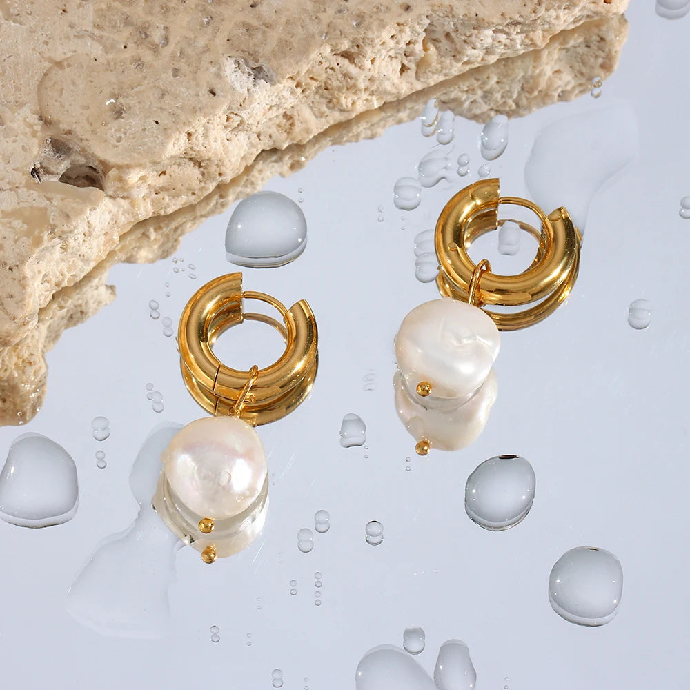 Ebbelle 2024 novo minimalista à prova dwaterproof água jóias de aço inoxidável mulher brinco natural de água doce pérola brincos de argola para mulher