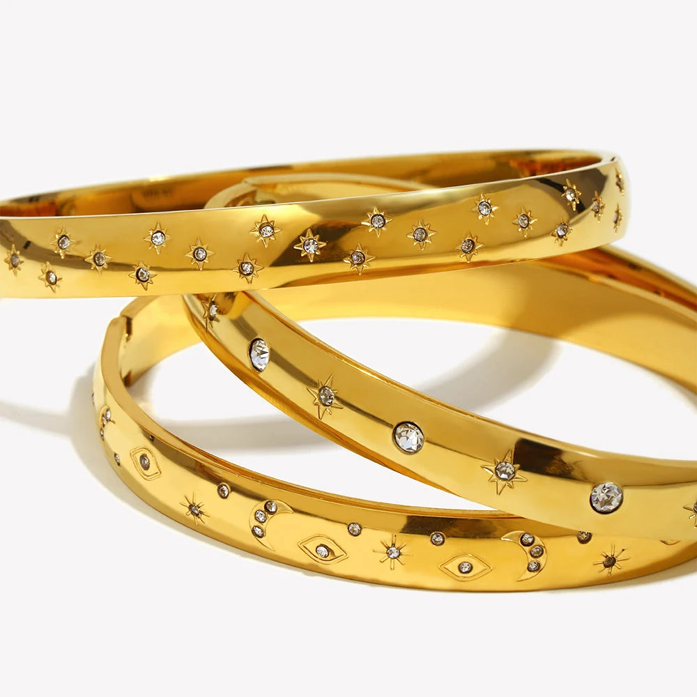 Ebbelle Minimalista Estrela Lua Strass Pulseira 18k Banhado A Ouro 316L Aço Inoxidável Charme À Prova de Água Joias Femininas