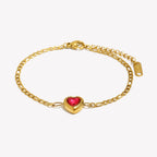 Ebbelle romântico adorável coração amor vermelho zircão pedra pingente figaro corrente pulseira de aço inoxidável banhado a ouro charme pulseira