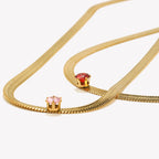 Ebbelle moda aço inoxidável brilhante vermelho rosa zircão pedra gargantilha colar 18k banhado a ouro espinha de peixe corrente jóias