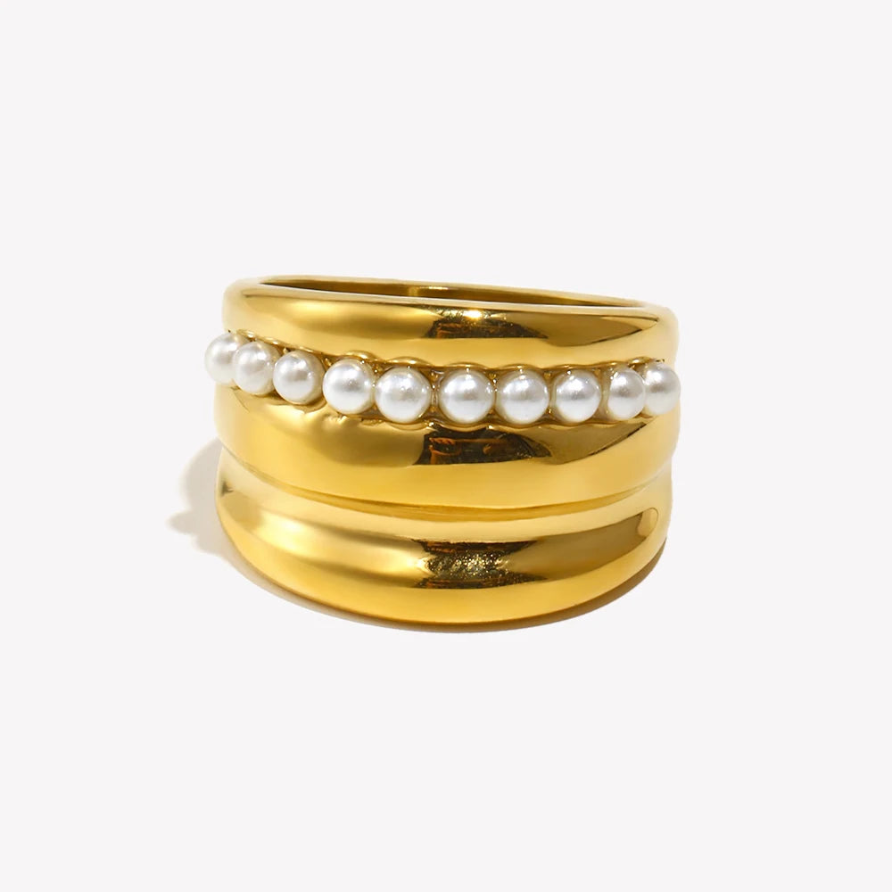 Ebbelle clipe mini anel de pérola estilo elegante aço inoxidável 18k banhado a ouro joias femininas para festa charme hipoalergênico