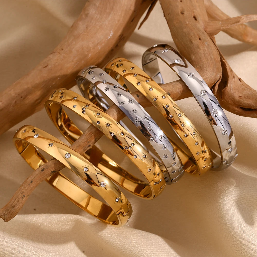 Ebbelle Minimalista Estrela Lua Strass Pulseira 18k Banhado A Ouro 316L Aço Inoxidável Charme À Prova de Água Joias Femininas