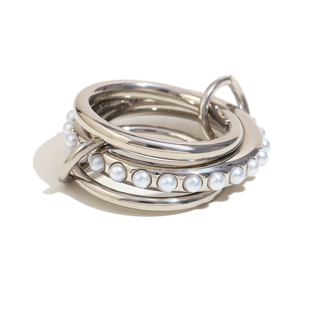 Anel Elegância Pérola Três Camadas