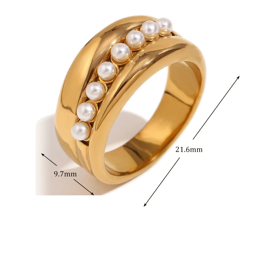 Anel de Pérola Elegante Banhado a Ouro