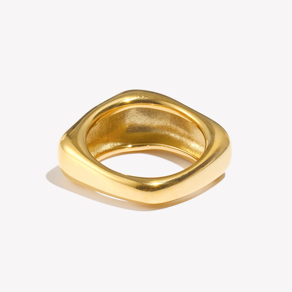 Ebbelle Anel geométrico quadrado simples cor prata anéis de aço inoxidável para decoração feminina acessórios banhados a ouro 18K