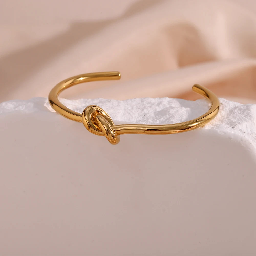 Ebbelle minimalista 18k banhado a ouro nó manguito pulseiras para mulheres joias à prova d'água de aço inoxidável para mulheres