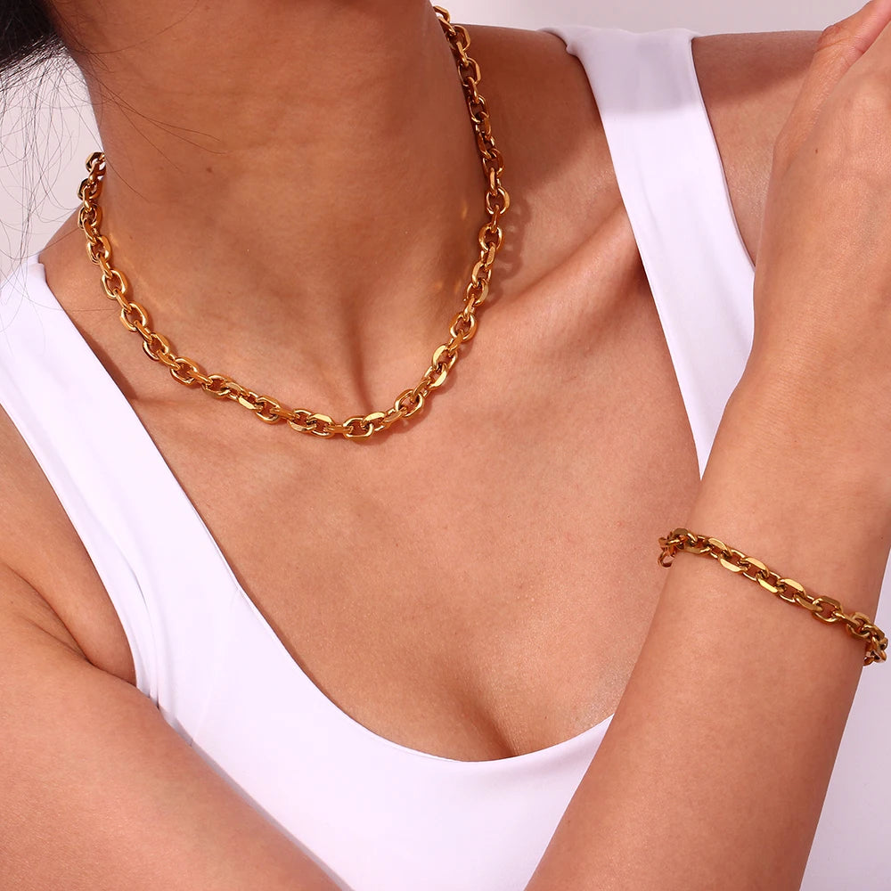 Corrente de ligação banhada a ouro para mulheres, colares hiphop volumosos, pulseiras de perna, gargantilha dourada, cor prata, estilo de rua, senhora