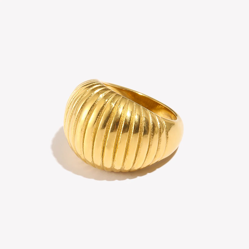 Ebbelle Anel listrado de pão gordo estilo minimalista 18K banhado a ouro aço inoxidável festa feminina joias da moda