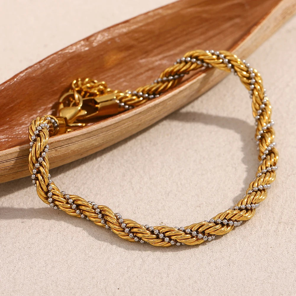 Ebbelle contas de clipe de cores mistas pulseira torcida tornozeleira corrente pvd banhado a aço inoxidável acessório de joias femininas