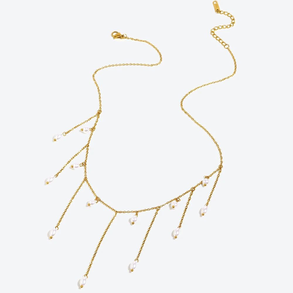 Ebbelle novo exagerado imitação de pérola borla colar pvd banhado a aço inoxidável feminino festa de casamento pescoço jewerly