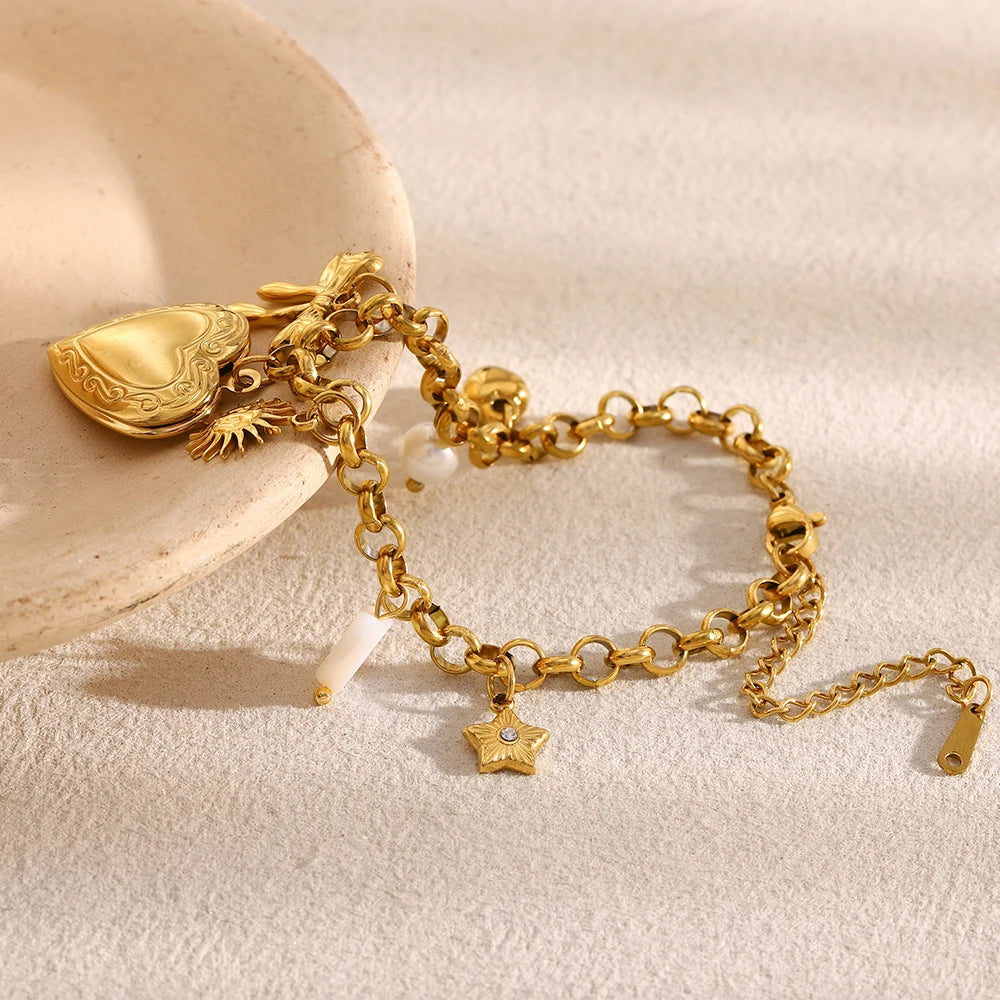 Ebbelle PVD banhado a aço inoxidável coração caixa de foto pingente pulseira moda feminina à prova d'água acessórios de joias de alta qualidade