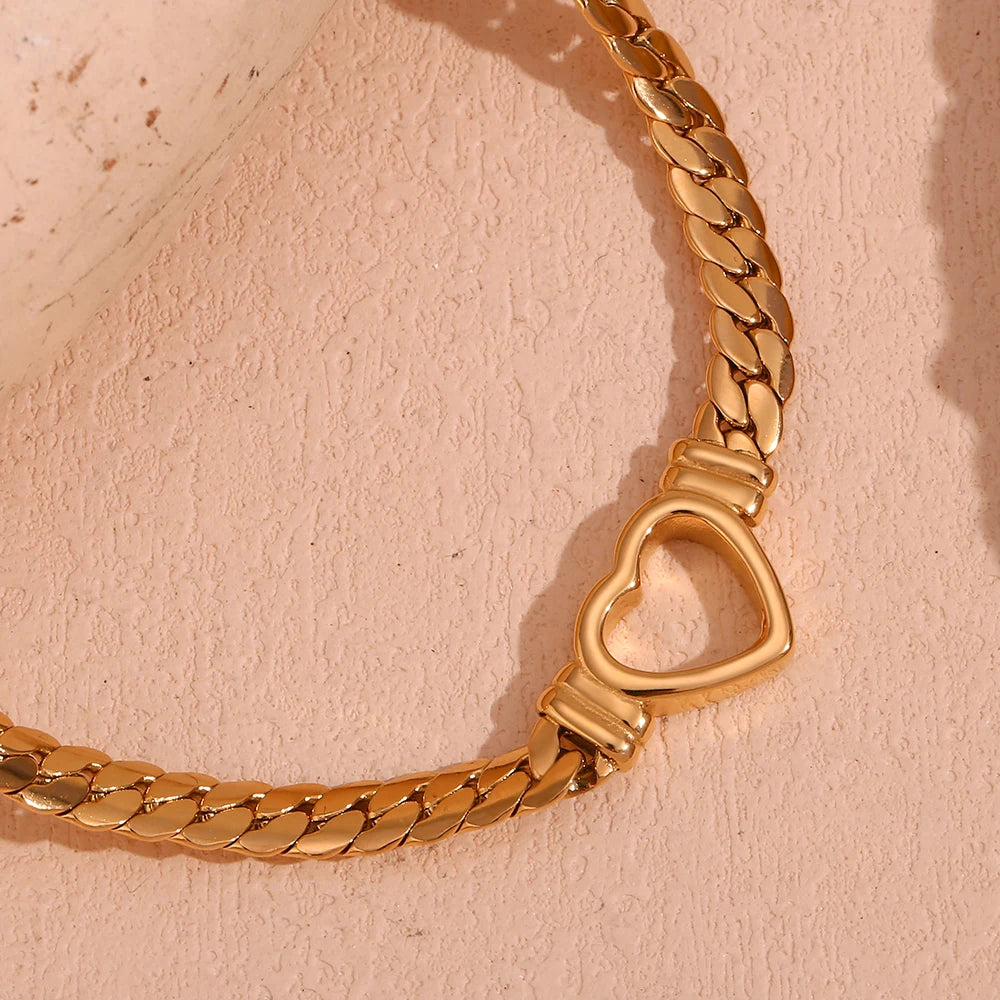 Ebbelle oco coração pingente corrente gargantilha de aço inoxidável feminino pescoço corrente à prova dwaterproof água 18k banhado a ouro jóias pingentes