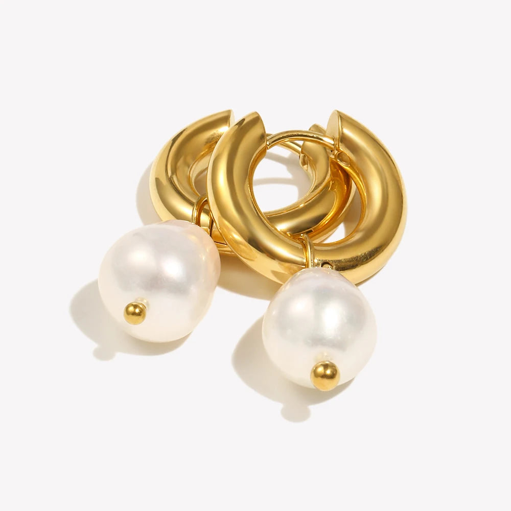 Ebbelle 2024 novo minimalista à prova dwaterproof água jóias de aço inoxidável mulher brinco natural de água doce pérola brincos de argola para mulher